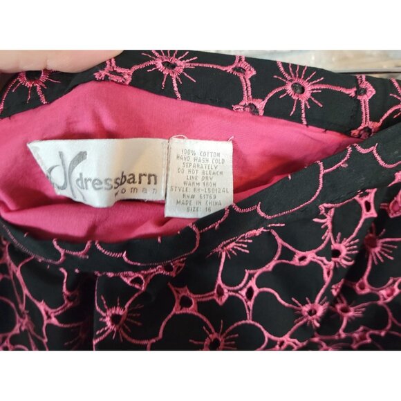 Dress Barn Womens Skirt 16 Mini ALine Black Pink Floral Eyelet Career FLO268E - Picture 6 of 7